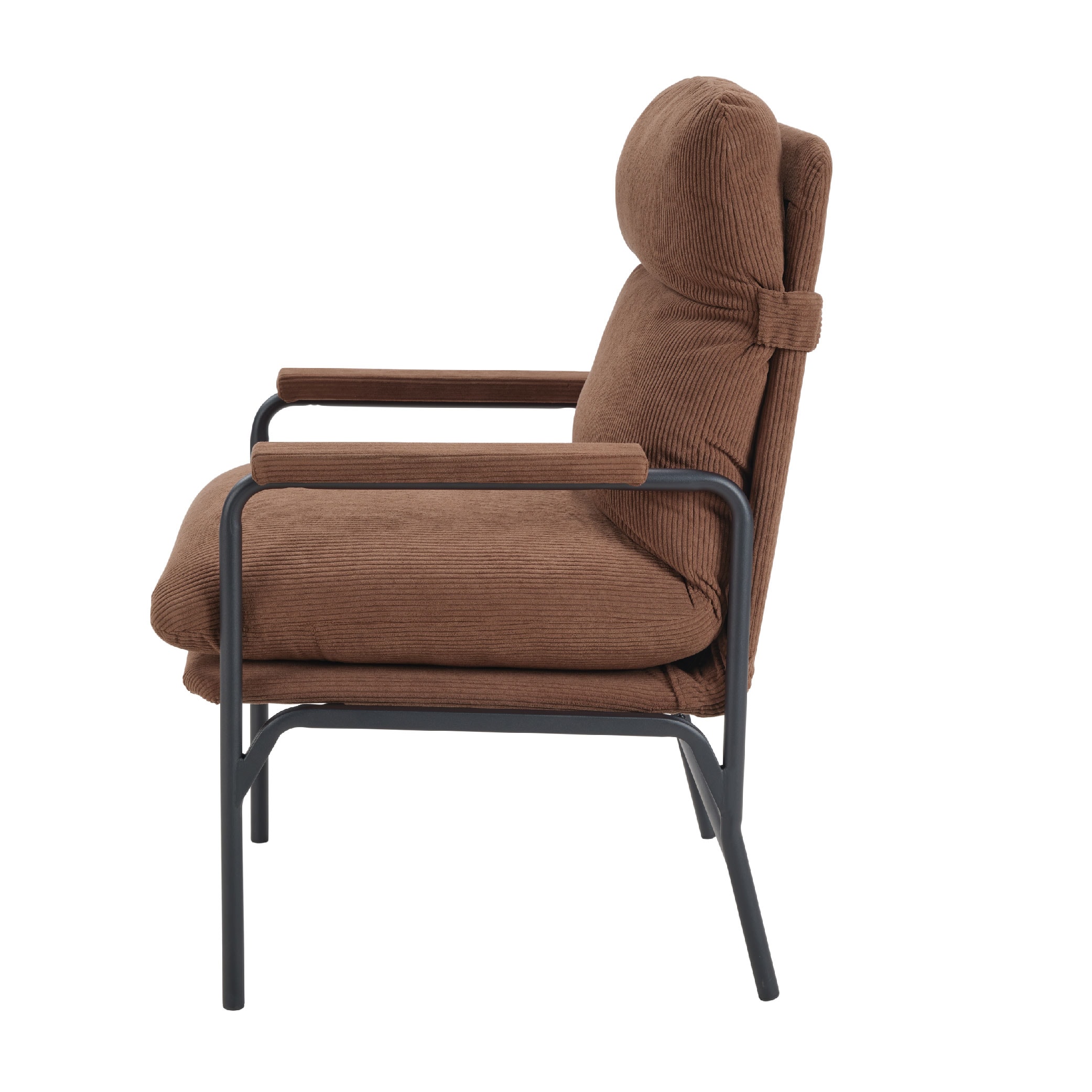 Modern Accent Chair, Reclining Chair With Adjustable Backrest, Corduroy Chair With Metal Frame, Reading Chair, Comfy Lounge Chair For Living Room, Bedroom, Office, Brown_voghion.com